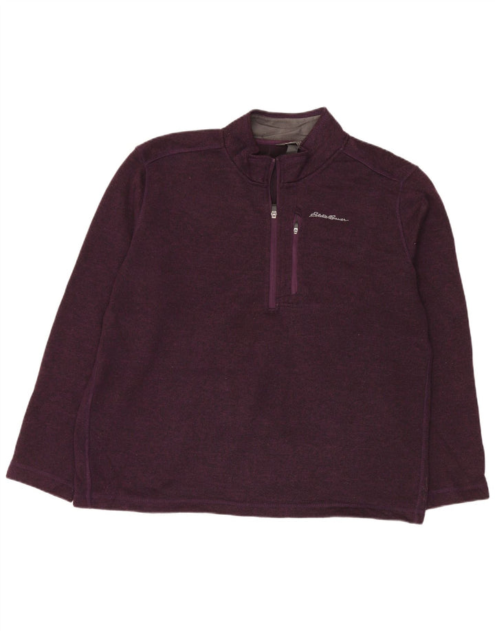 EDDIE BAUER Mens Zip Neck Sweatshirt Jumper XL Purple Flecked Polyester