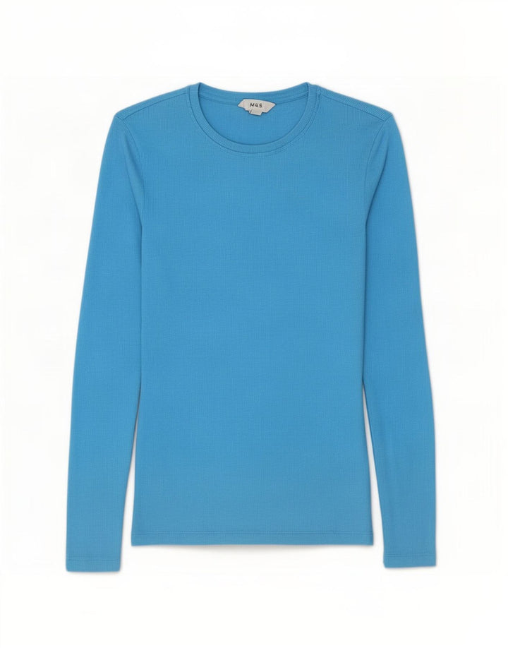 Marks & Spencer Womens Top Long Sleeve UK 10 Small Blue Cotton