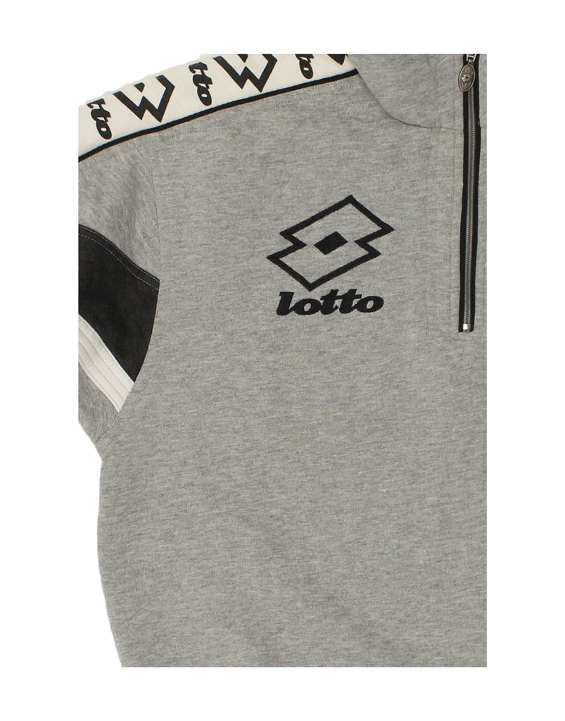 LOTTO Mens Graphic Zip Neck Sweatshirt Jumper UK 42 Large Grey Colourblock | Vintage Lotto | Thrift | Second-Hand Lotto | Used Clothing | Messina Hembry 