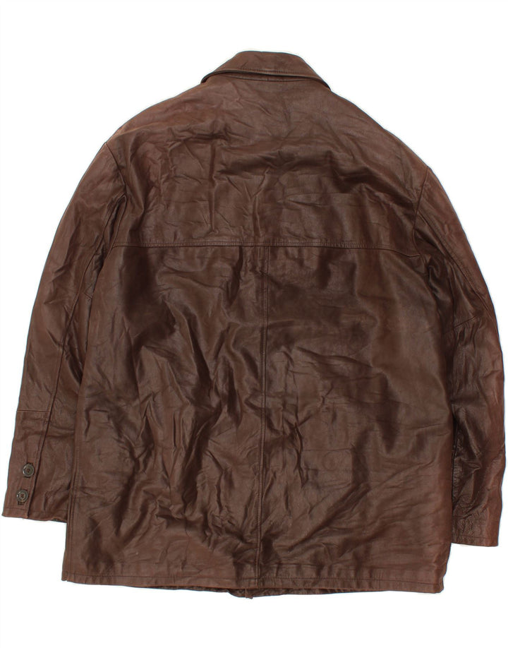 VINTAGE Mens Leather Coat IT 58 4XL Brown Leather