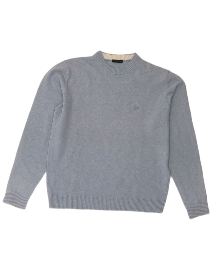 Sergio Tacchini Womens Crew Neck Jumper Sweater UK 18 XL Blue Lambswool
