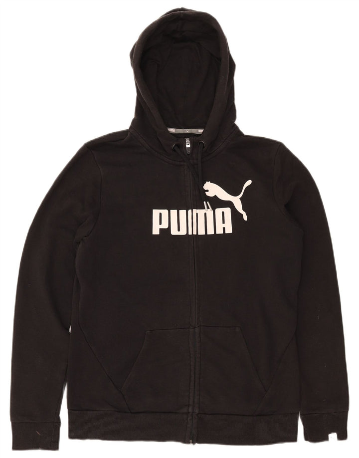PUMA Womens Graphic Zip Hoodie Sweater UK 12 Medium Black
