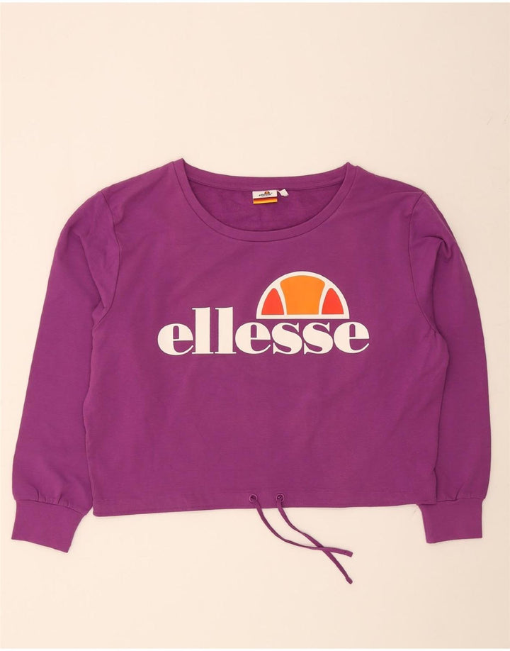 ELLESSE Womens Oversized Graphic Sweatshirt Jumper UK 16 Large Purple Vintage Ellesse and Second-Hand Ellesse from Messina Hembry 