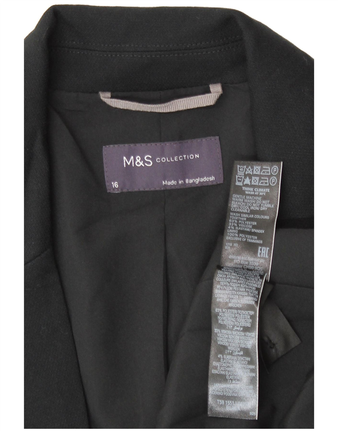 Marks & Spencer Womens 1 Button Blazer Jacket UK 16 Large  Black Polyester