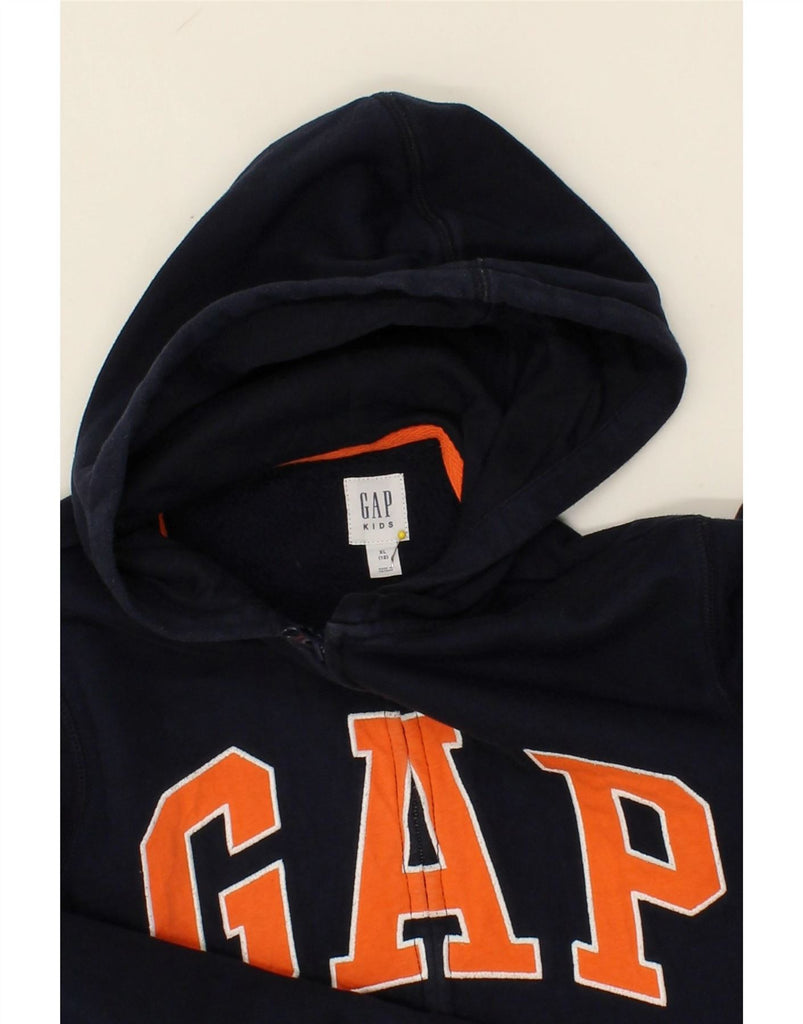 GAP Boys Graphic Zip Hoodie Sweater 11-12 Years XL Navy Blue Cotton Vintage Gap and Second-Hand Gap from Messina Hembry 