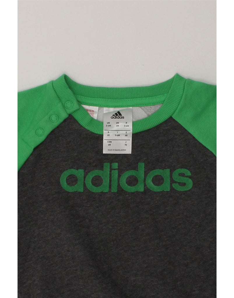 ADIDAS Baby Boys Graphic Sweatshirt Jumper 3-6 Months Grey Colourblock | Vintage Adidas | Thrift | Second-Hand Adidas | Used Clothing | Messina Hembry 