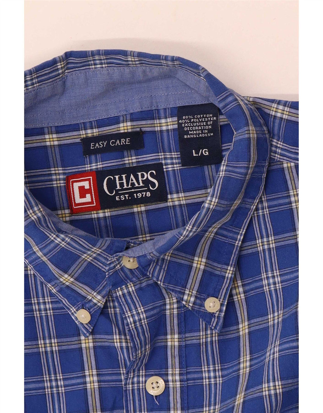 Chaps Mens Easy Care Shirt Large Blue Check Cotton