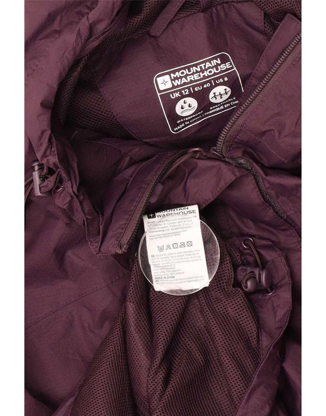 Mountain Warehouse Womens Hooded Rain Jacket UK 12 Medium Purple Polyamide
