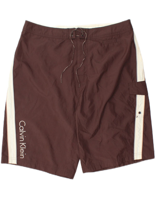 Calvin Klein Mens Graphic Swimming Shorts XL  Brown Colourblock Polyester