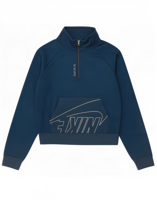 Nike Womens Oversized Graphic Zip Neck Sweatshirt Jumper UK 6 XS Navy Blue