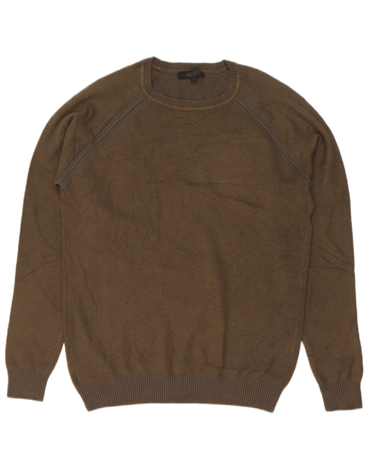 Liu Jo Mens Crew Neck Jumper Sweater Large Khaki Viscose