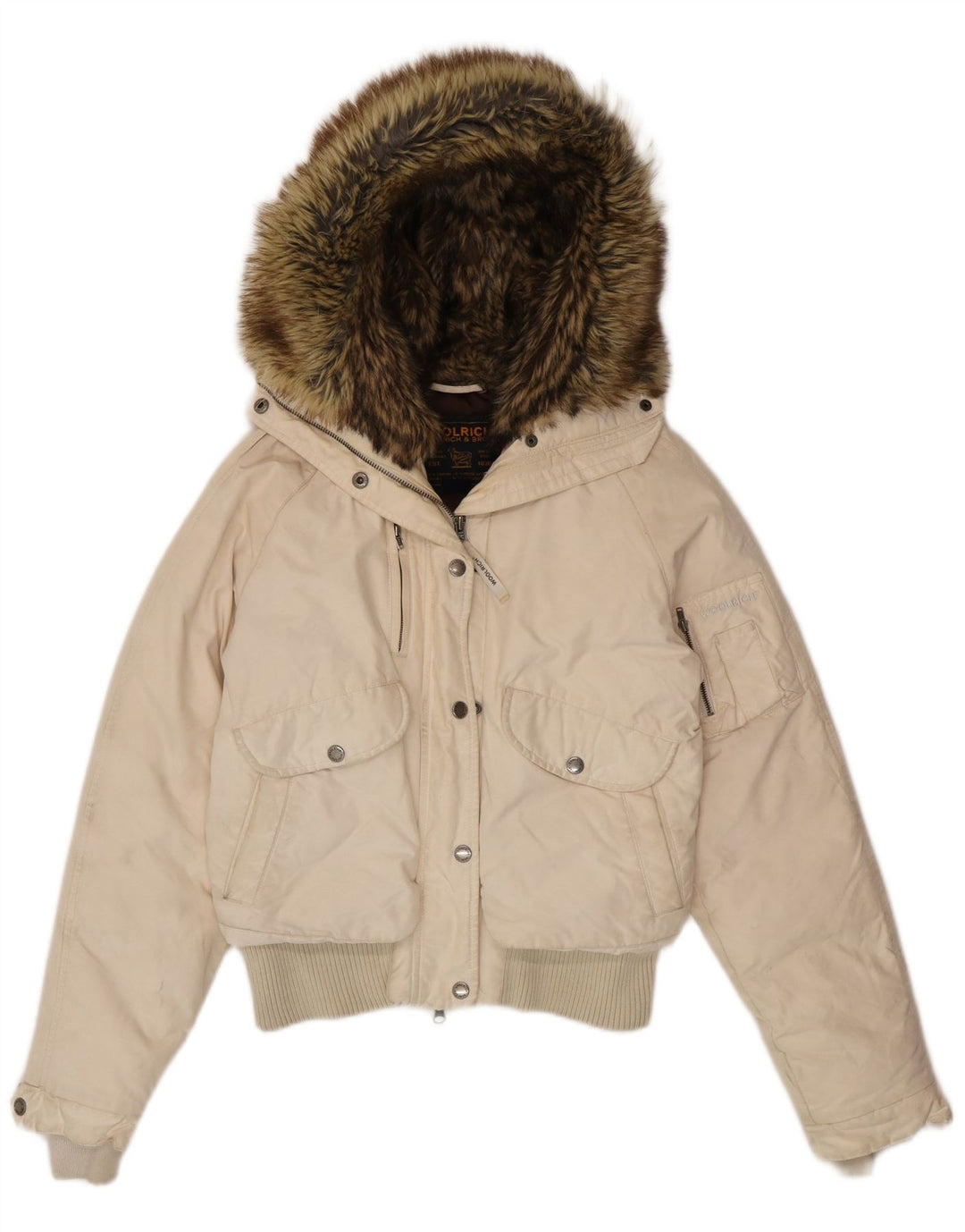 Woolrich Womens Hooded Padded Jacket UK 14 Medium White Cotton