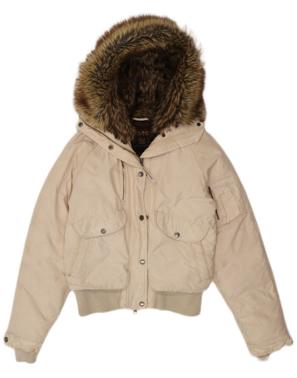 Woolrich Womens Hooded Padded Jacket UK 14 Medium White Cotton