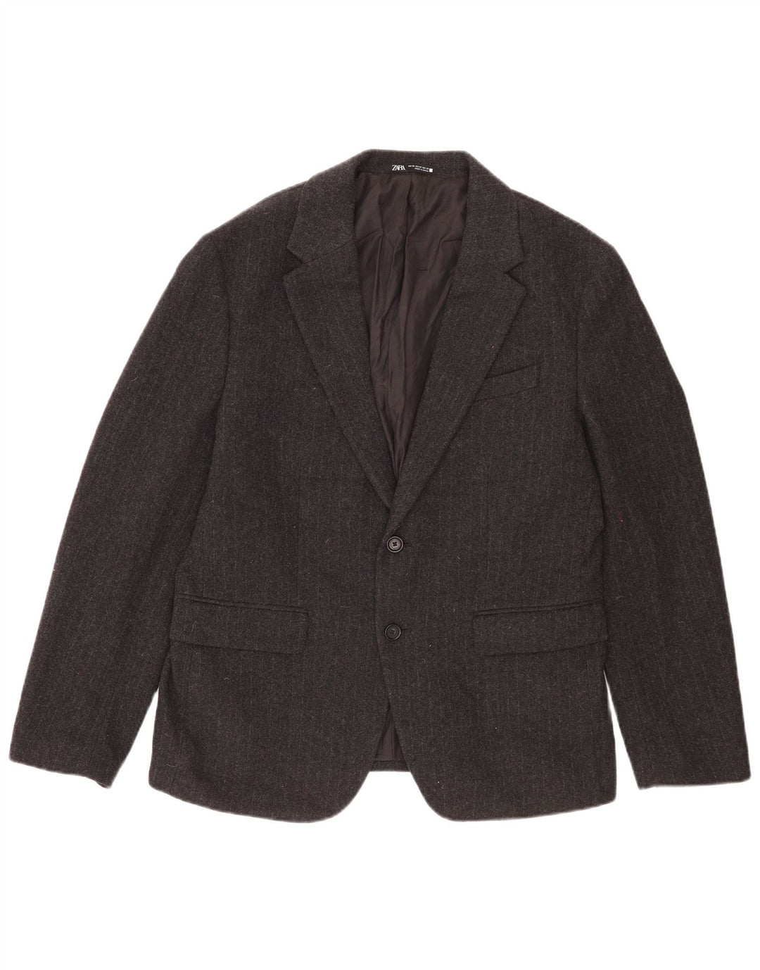Zara Mens 2 Button Blazer Jacket EU 52 Large Grey Striped Wool