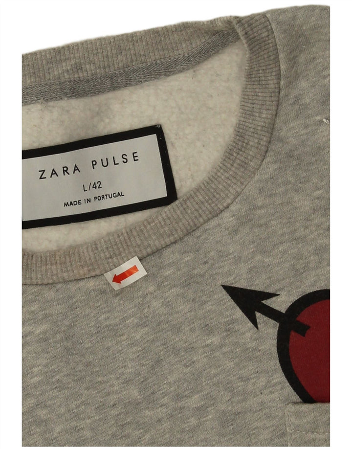Zara Mens Sweatshirt Jumper Large Grey Flecked Heart