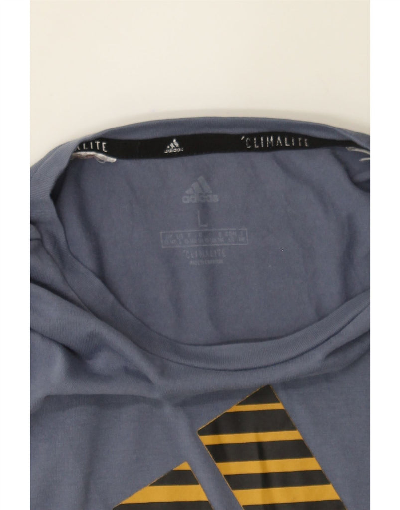 ADIDAS Womens Graphic T-Shirt Top UK 14/16 Large Blue Polyester Vintage Adidas and Second-Hand Adidas from Messina Hembry 