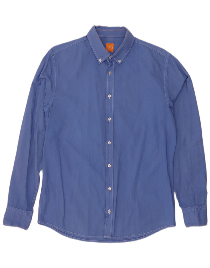 Hugo Boss Mens Slim Fit Shirt Large Blue Cotton