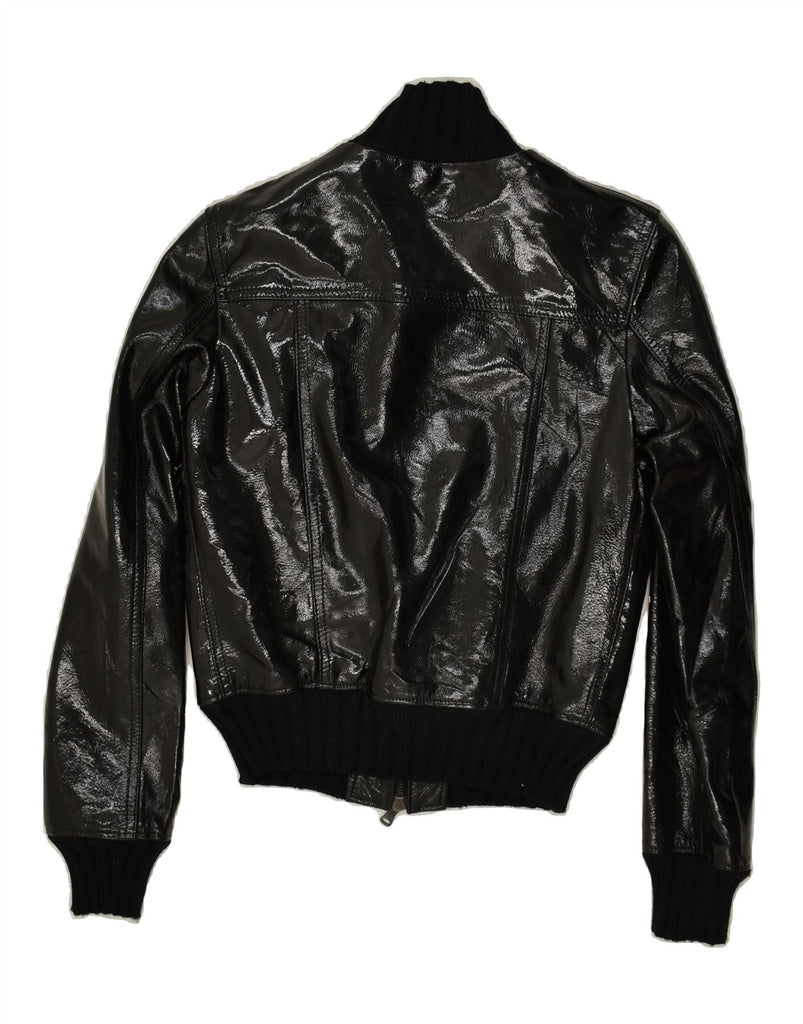 DANIELE ALESSANDRINI Womens Bomber Jacket IT 42 Medium Black Leather Vintage Daniele Alessandrini and Second-Hand Daniele Alessandrini from Messina Hembry 