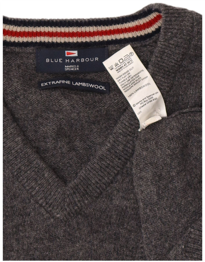 Marks & Spencer Mens Blue Harbour V-Neck Jumper Sweater Medium Grey Flecked