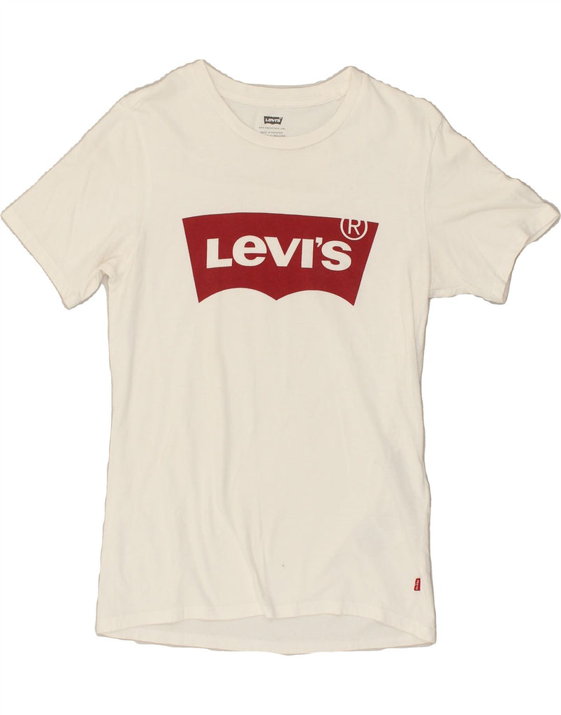 LEVI'S Womens Graphic T-Shirt Top UK 2 2XS White Cotton | Vintage Levi's | Thrift | Second-Hand Levi's | Used Clothing | Messina Hembry 