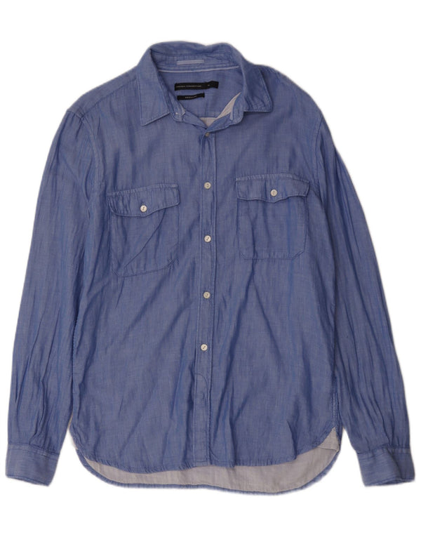 French Connection Mens Regular Regular Fit Shirt Medium Blue Cotton