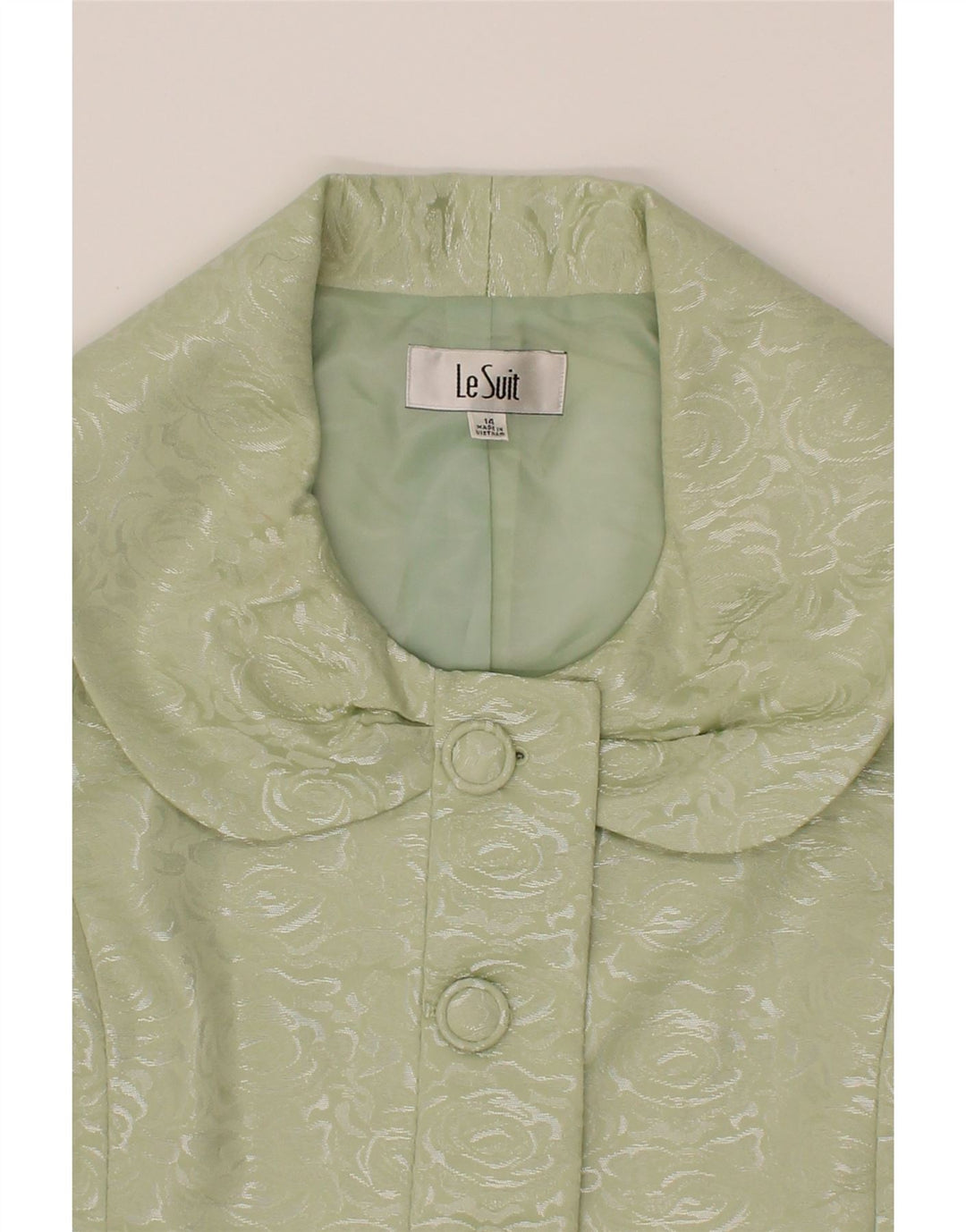 VINTAGE Womens 4 Button Blazer Jacket UK 14 Large  Green Floral Polyester Vintage Vintage and Second-Hand Vintage from Messina Hembry 