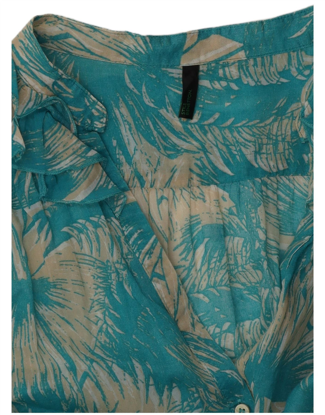 BENETTON Womens Short Sleeve Shirt Blouse UK 14 Medium Blue Floral