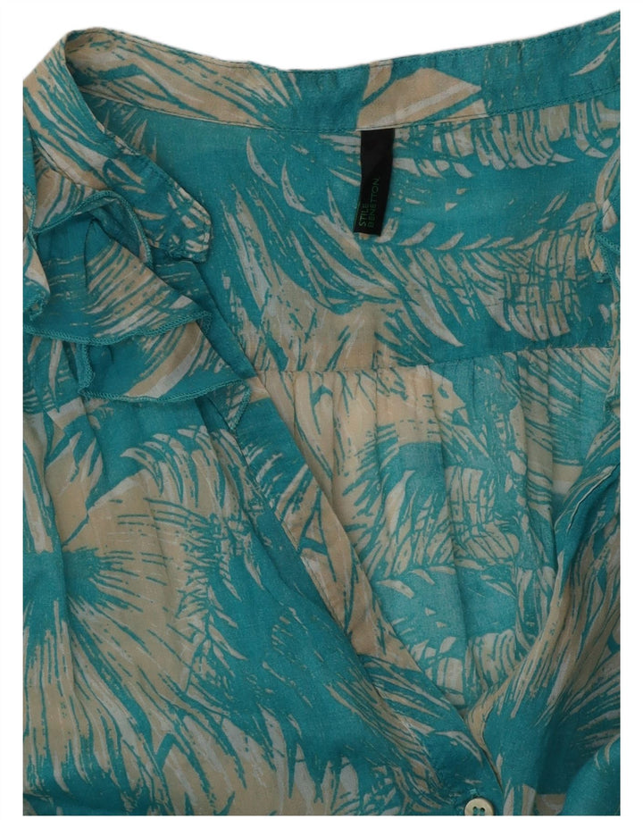 BENETTON Womens Short Sleeve Shirt Blouse UK 14 Medium Blue Floral