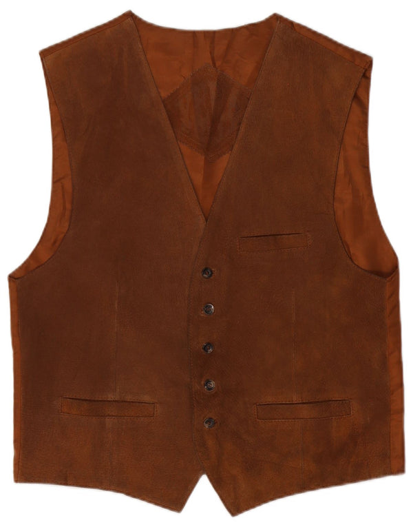 Vintage Mens Suede Waistcoat IT 48 Medium Brown Leather