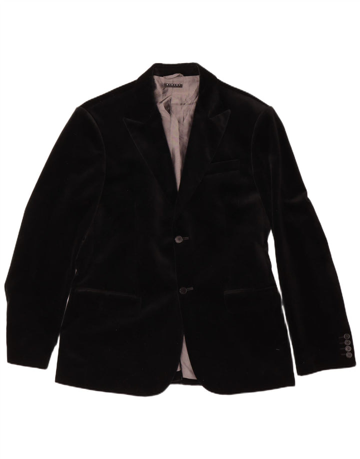 Sisley Mens 2 Button Velvet Blazer Jacket IT 52 XL Black Cotton