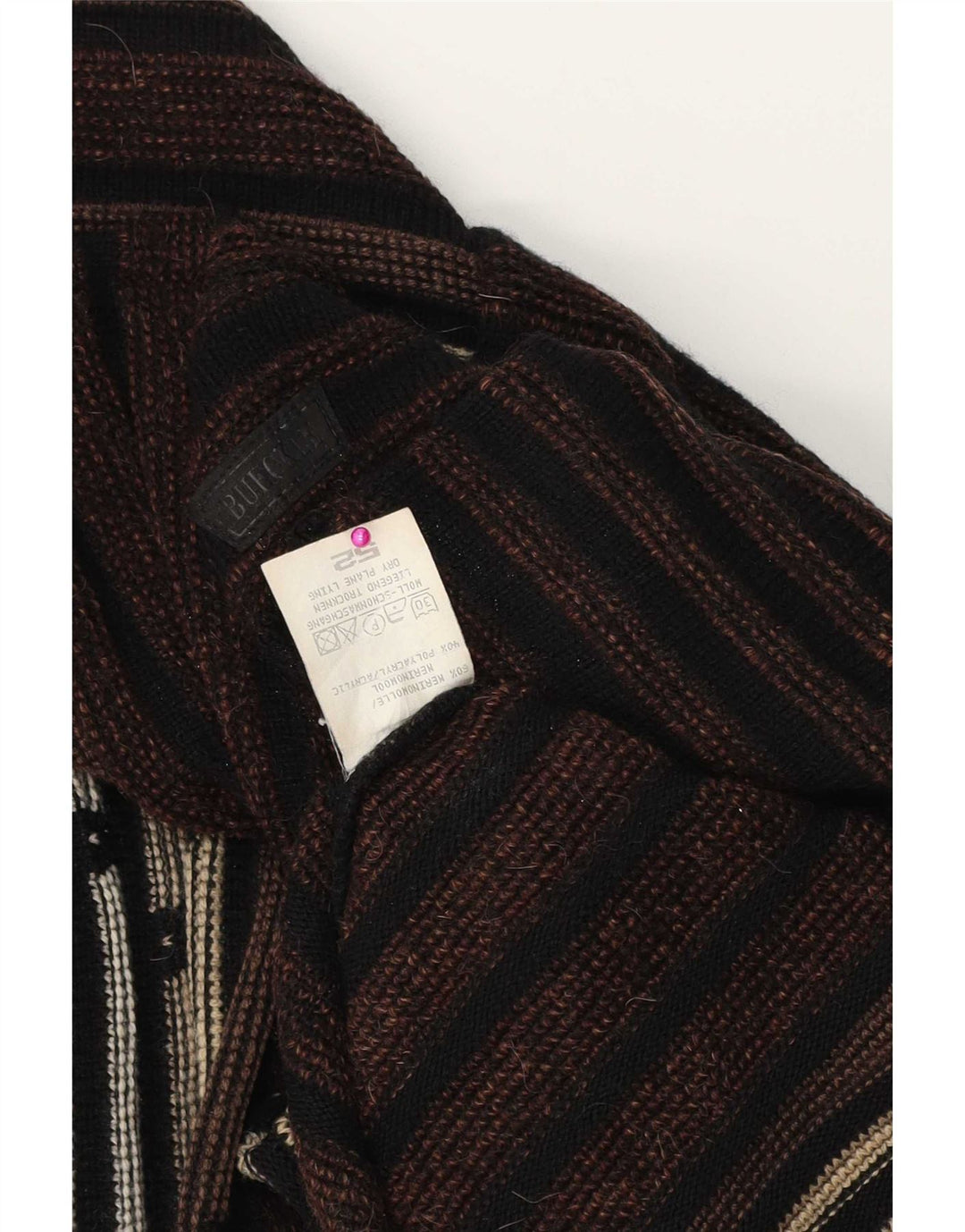 Bueckle Mens Crew Neck Jumper Sweater IT 52 Large Brown Striped Polyacrylic