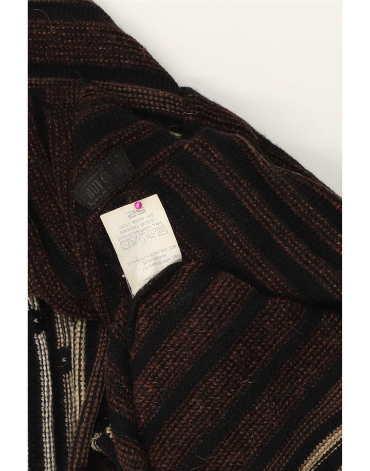 Bueckle Mens Crew Neck Jumper Sweater IT 52 Large Brown Striped Polyacrylic