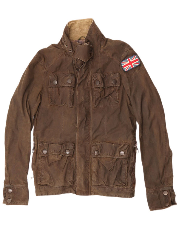 Superdry Mens Waxed Cotton Utility Jacket UK 40 Large Brown Cotton