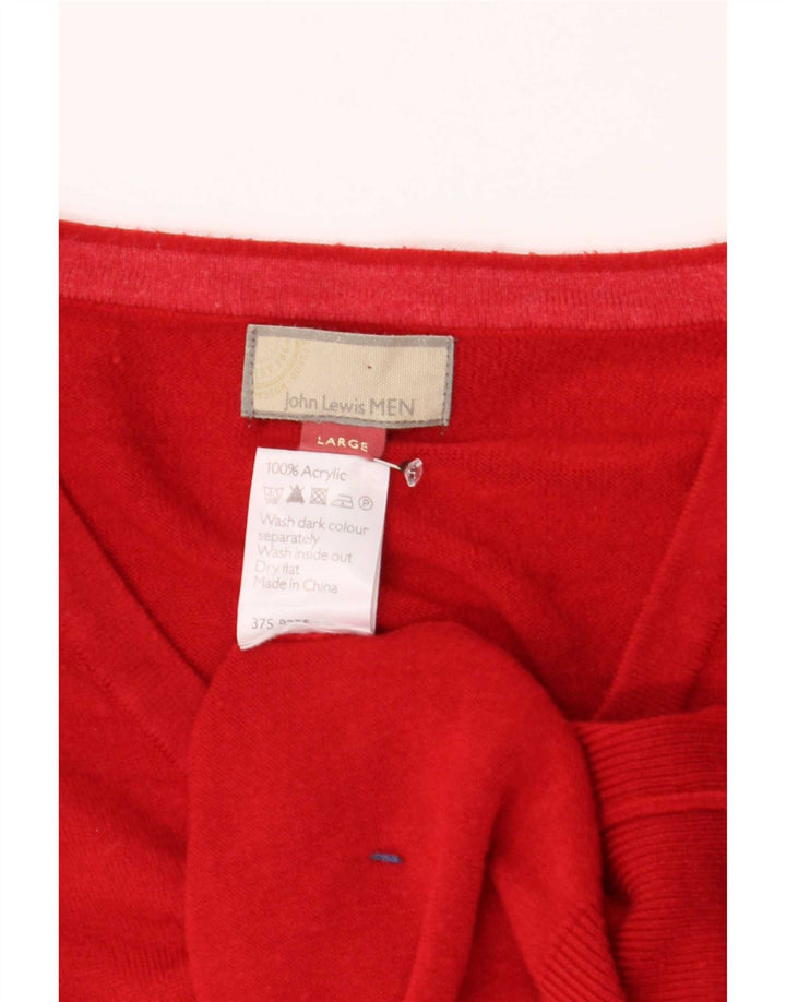 John Lewis Mens V-Neck Jumper Sweater Large Red Acrylic