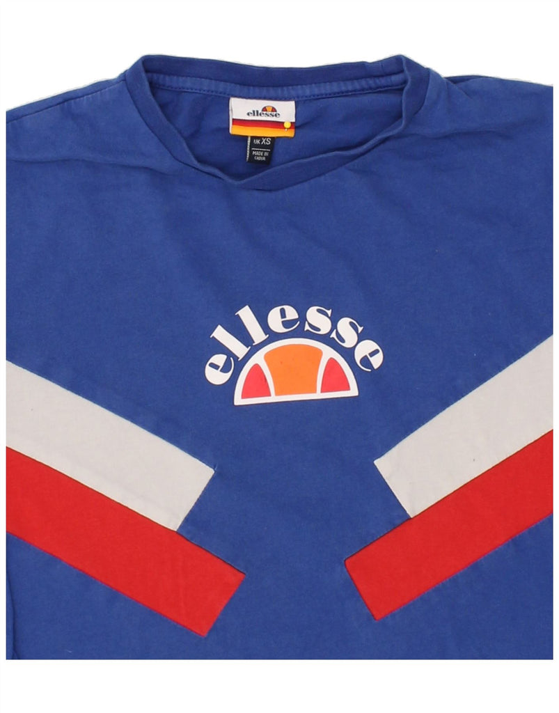 ELLESSE Mens Graphic T-Shirt Top XS Blue Colourblock Cotton Vintage Ellesse and Second-Hand Ellesse from Messina Hembry 