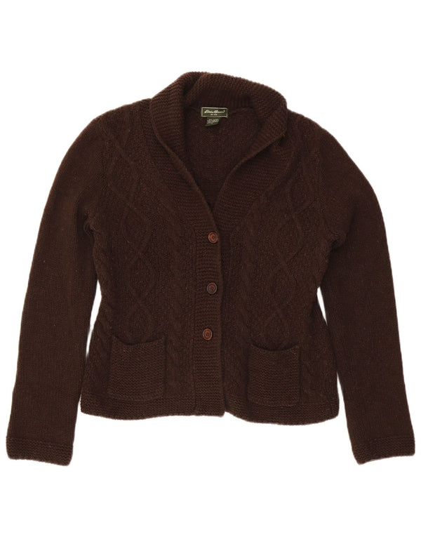 Eddie Bauer Womens Cardigan Sweater UK 12 Medium Brown Flecked Cotton