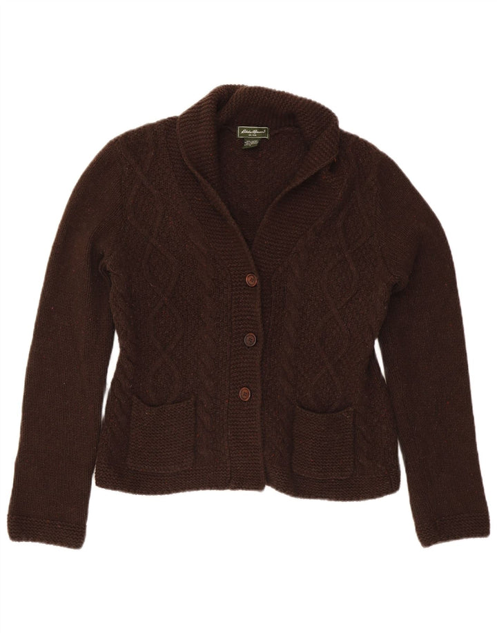 Eddie Bauer Womens Cardigan Sweater UK 12 Medium Brown Flecked Cotton