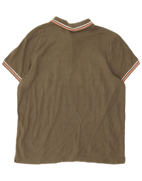 Lotto Mens Life's Polo Shirt Medium Khaki Striped Cotton
