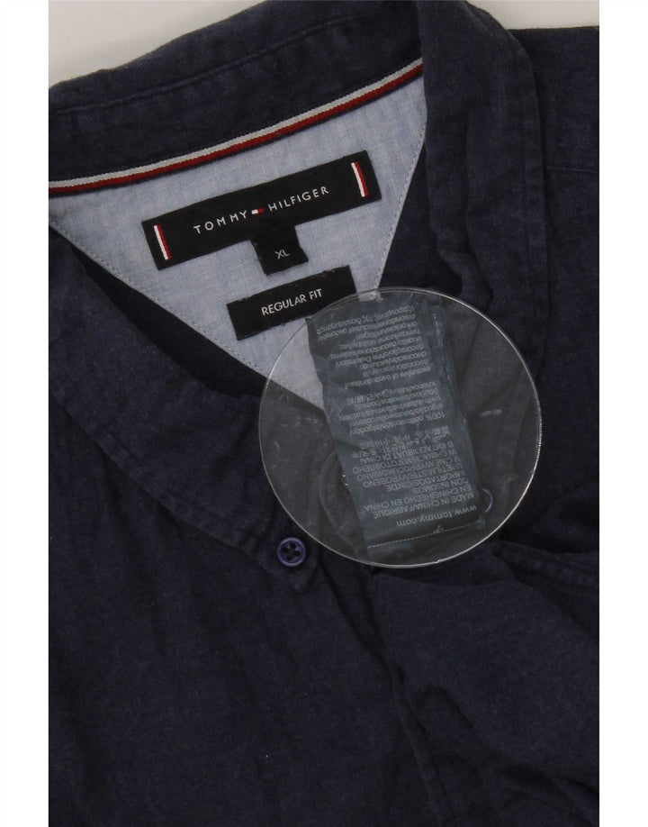 Tommy Hilfiger Mens Regular Fit Shirt XL Navy Blue Cotton