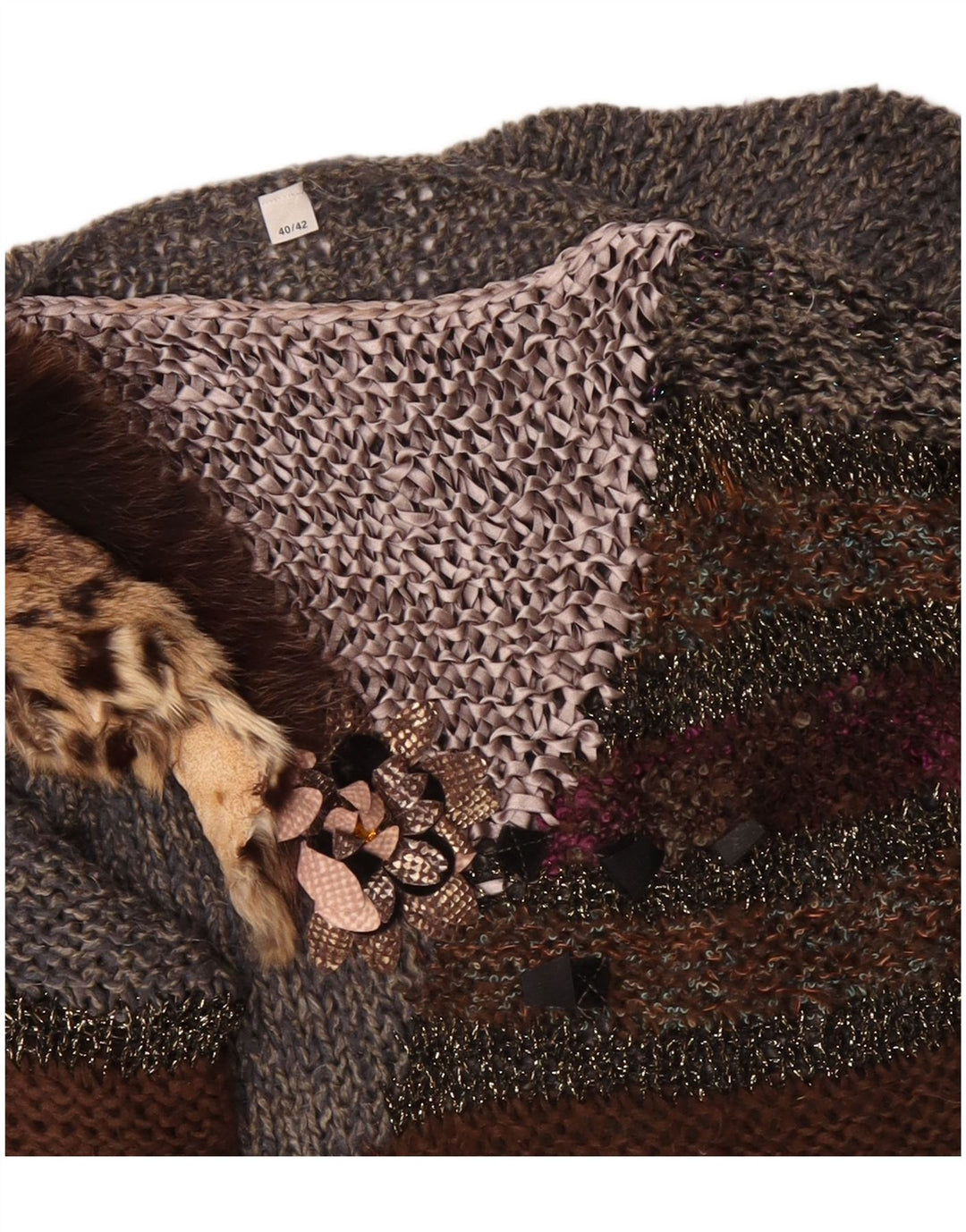 VINTAGE Womens Boat Neck Jumper Sweater EU 40/42 Medium Grey Colourblock