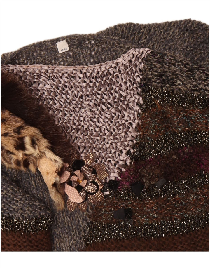 VINTAGE Womens Boat Neck Jumper Sweater EU 40/42 Medium Grey Colourblock