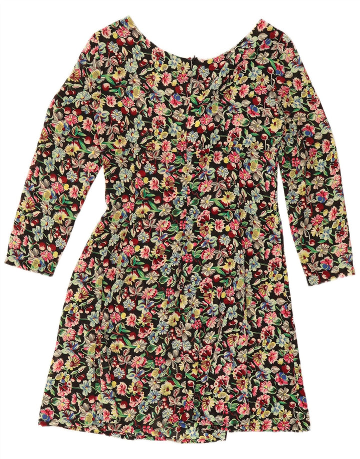 VINTAGE Womens Long Sleeve A-Line Dress IT 42 Medium Multicoloured Floral