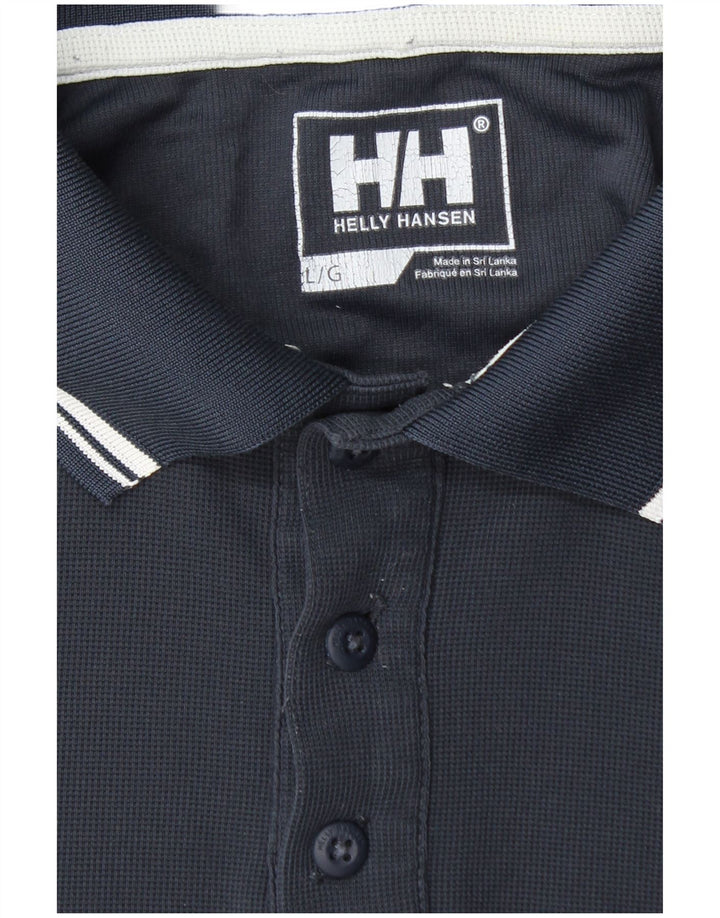HELLY HANSEN Mens Polo Shirt Large Navy Blue Striped