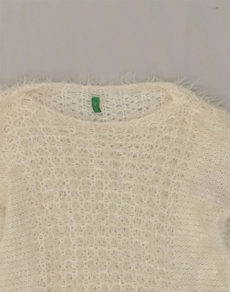 BENETTON Girls Crew Neck Jumper Sweater 13-14 Years Off White Acrylic | Vintage Benetton | Thrift | Second-Hand Benetton | Used Clothing | Messina Hembry 