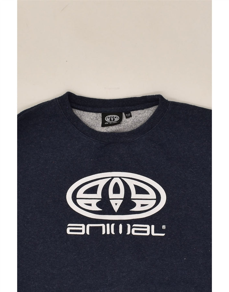 ANIMAL Boys Graphic Sweatshirt Jumper 11-12 Years Navy Blue Cotton | Vintage Animal | Thrift | Second-Hand Animal | Used Clothing | Messina Hembry 