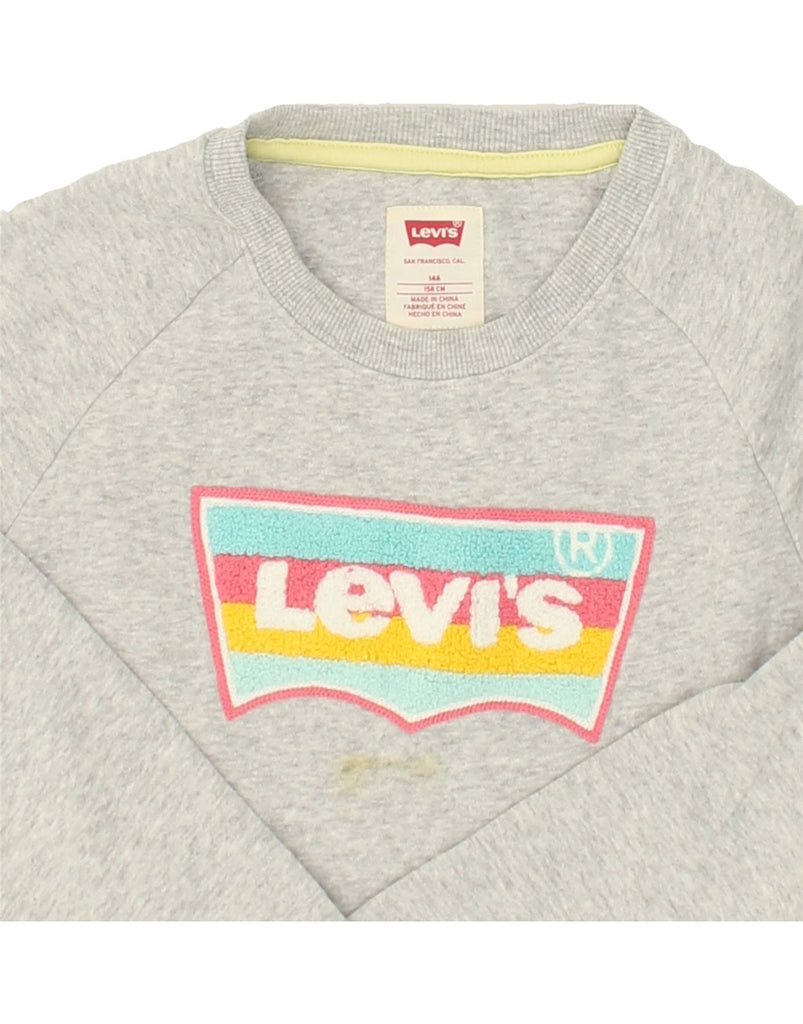 LEVI'S Girls Graphic Sweatshirt Jumper 13-14 Years Grey Cotton | Vintage Levi's | Thrift | Second-Hand Levi's | Used Clothing | Messina Hembry 