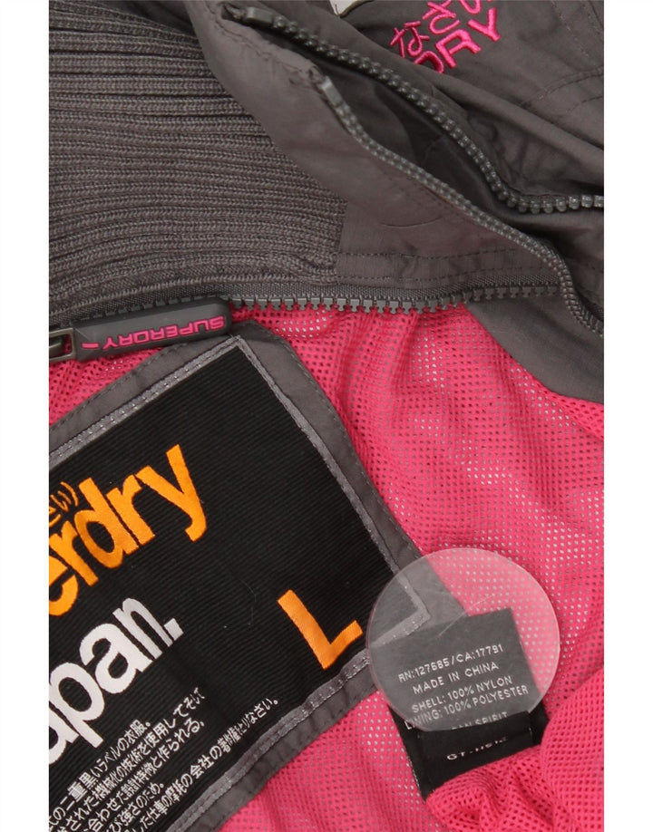 Superdry Womens Hooded Rain Jacket UK 16 Large Grey Nylon