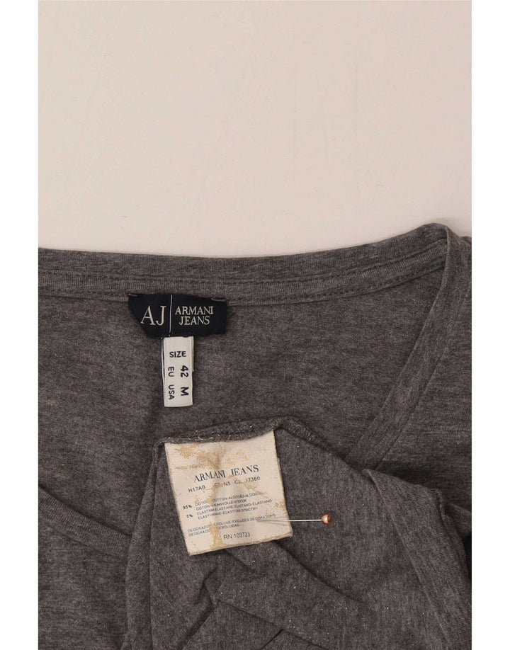 Armani Jeans Womens Graphic Top Long Sleeve UK 12 Medium Grey Cotton