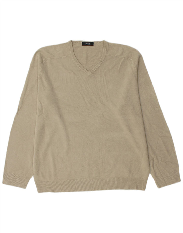 Marks & Spencer Mens V-Neck Jumper Sweater Large Beige Acrylic