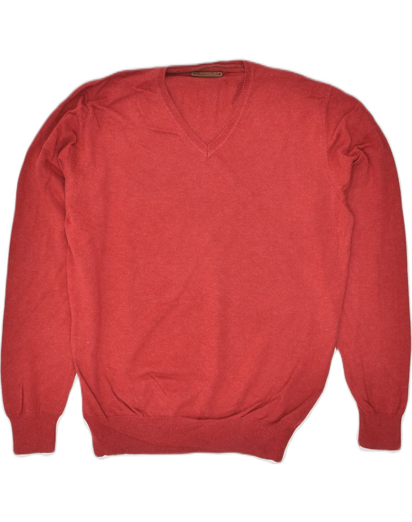 MASSIMO DUTTI Mens V-Neck Jumper Sweater Medium Red Cotton | Vintage Massimo Dutti | Thrift | Second-Hand Massimo Dutti | Used Clothing | Messina Hembry 